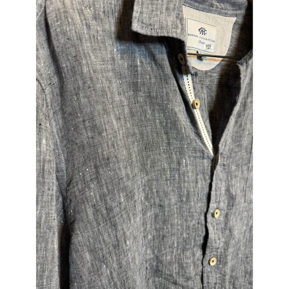 Report Collection Resort Linen Button Up Long Sleeve Shirt Casual Mens L Gray - Picture 4 of 11